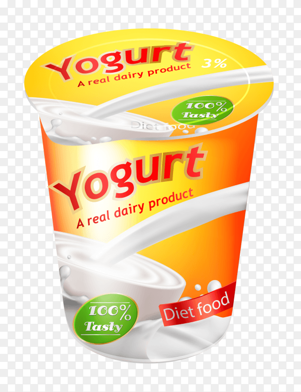 Realistic yogurt advertisemen on transparent background PNG
