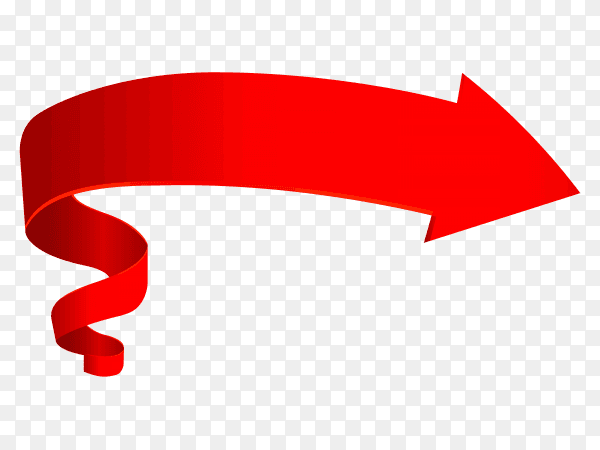 Red arrow symbol right direction sign with ribbon design on transparent background PNG