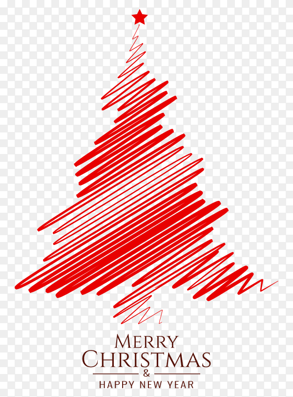 Red color sketch tree merry christmas on transparent background PNG
