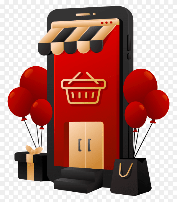 Red online shopping Illustration on transparent background PNG
