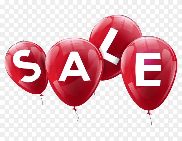 Sale banner with red balloons on transparent background PNG