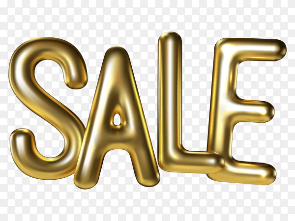 Sale lettering made of realistic 3d gold balloons on transparent background PNG