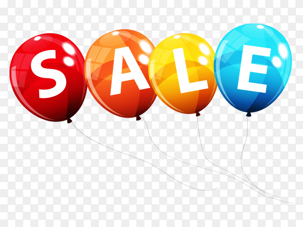 Sale lettering on colorful balloons illustration on transparent background PNG