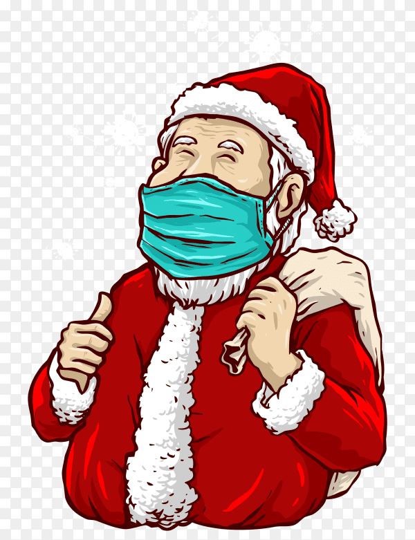 Santa claus wear a medical mask in the pandemic on transparent background PNG