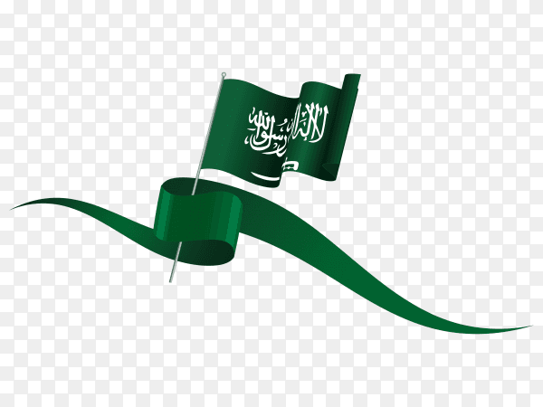 Saudi arabia waving flag on flagpole on transparent PNG