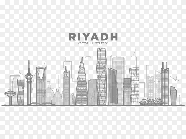 Skyline of riyadh city in linear style on transparent background PNG