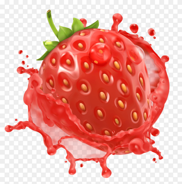 Strawberry Splash with fresh juicy on transparent background PNG