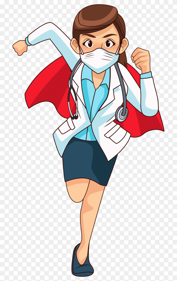 Super female doctor runing isolated on transparent PNG