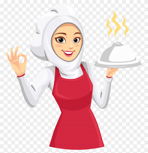 The mascot of a woman chef wearing a red apron on transparent background PNG