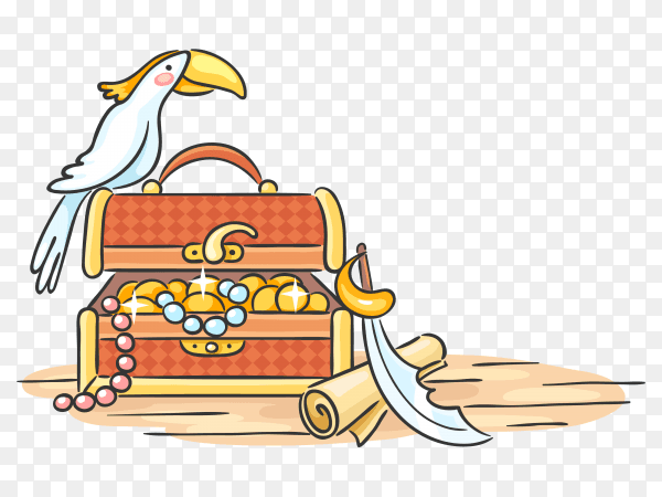 Treasure chest parrot design premium vector PNG