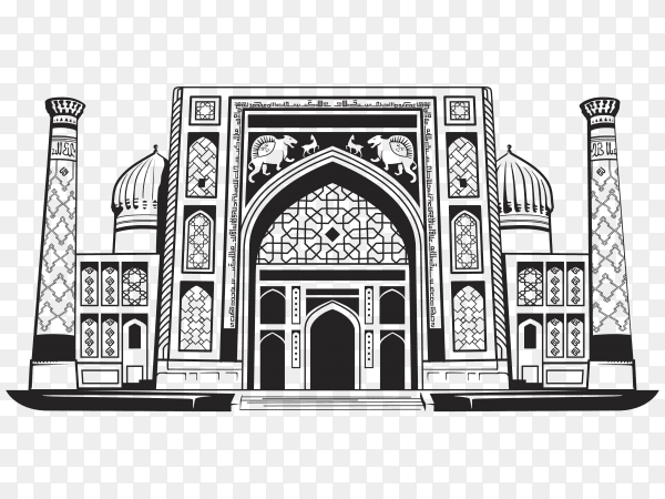 Uzbekistan Samarkand Madrasah Sherdor design premium vector PNG