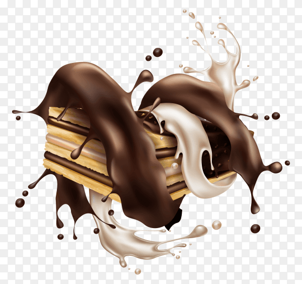 Wafer with milk and chocolate splashes on transparent background PNG
