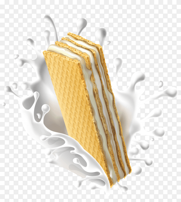 Wafer with milk splash on transparent background PNG