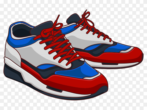 White and blue color sneaker shoes on transparent background PNG