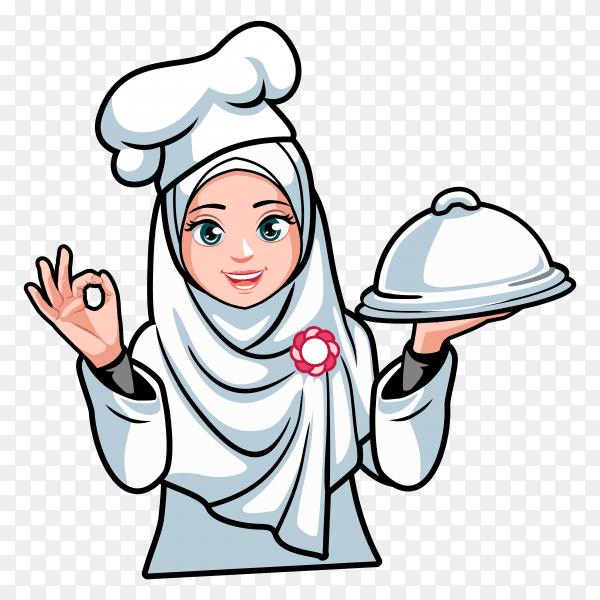 Woman Chef with hijab on transparent background PNG