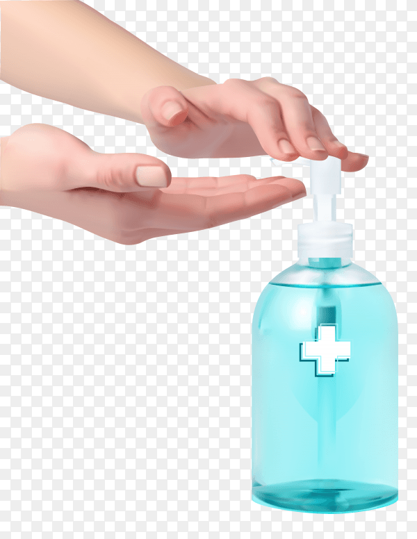 Women hand use alcohol gel isolated on transparent background PNG