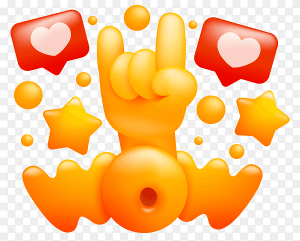 Wow title concept card with emoji yellow hand on transparent background PNG