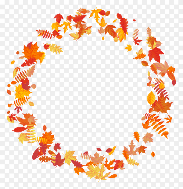 Wreath made of autumn flowers and leaves on transparent background PNG