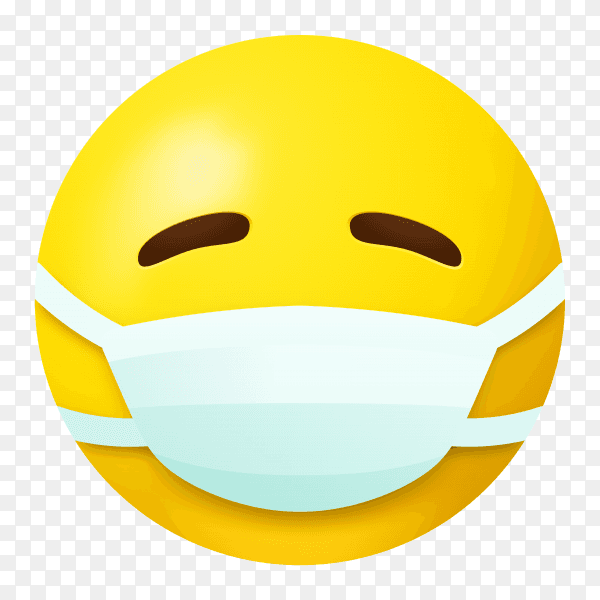 Yellow emoji face wearing medical mask on transparent background PNG