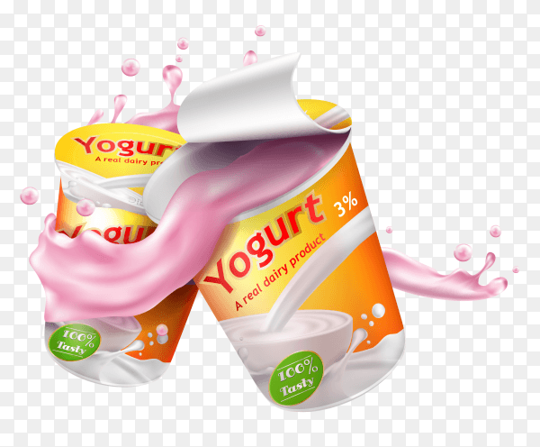 Yoghurt advertising composition on transparent background PNG