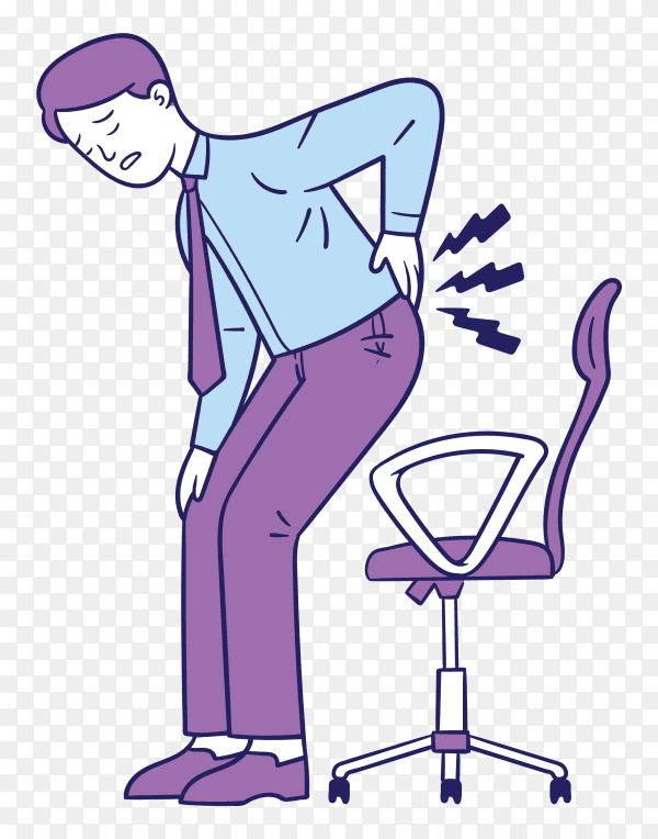 Young businessman holds his waist because of low back pain on transparent background PNG