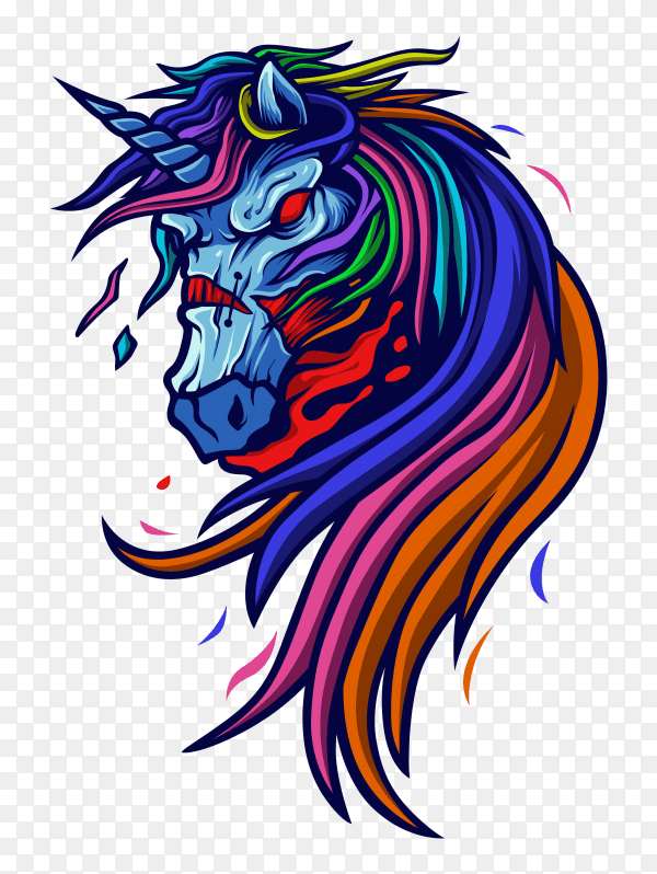 Zombie unicorn illustration on transparent background PNG