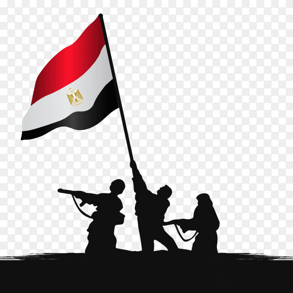 illustration of egyptian army with flag on transparent background PNG