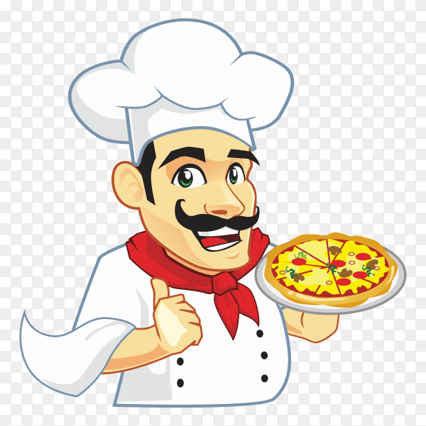 Pizzaria cartoon chef on transparent background PNG