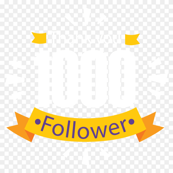 1000 followers celebration thank you banner on transparent background PNG