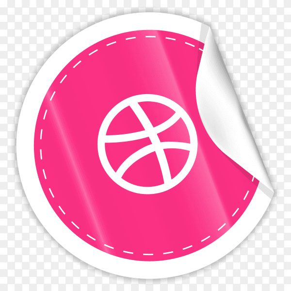 3d round paper sticker shiny with Dribble icon button with gradient effect premium vector PNG