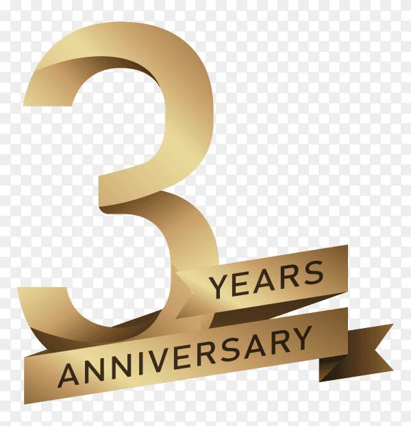 3rd years anniversary celebration gold number on transparent background PNG