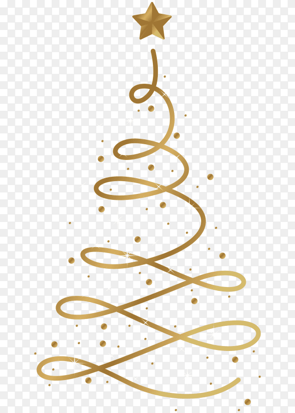 Abstract golden Christmas tree isolated on transparent PNG
