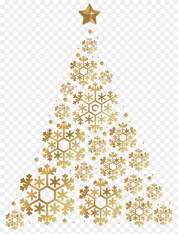 Abstract golden Christmas tree isolated on transparent background PNG