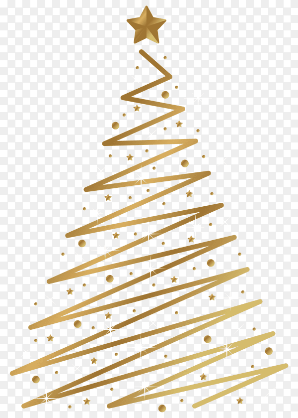 Abstract golden christmas tree on transparent PNG