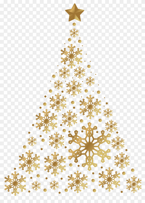 Abstract golden christmas tree on transparent background PNG