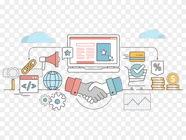 Affiliate marketing outline concept illustration on transparent background PNG