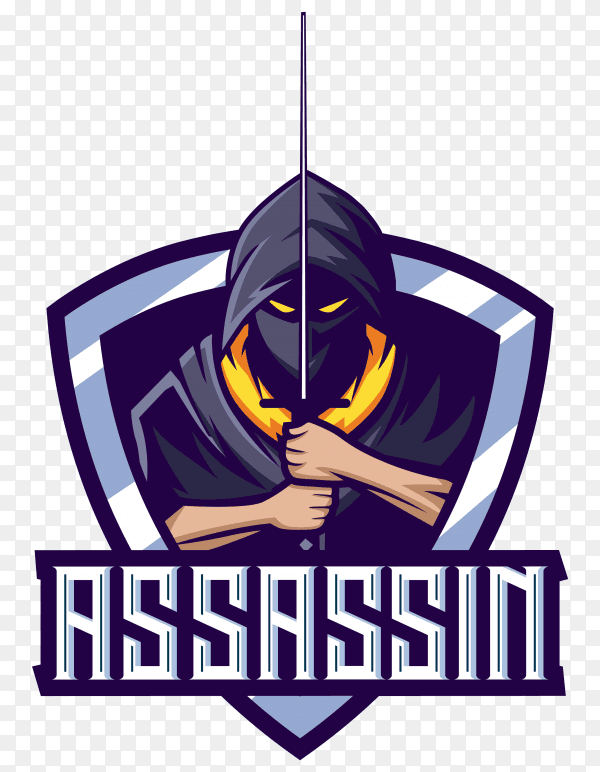 Assassin mascot with sword esport logo design on transparent background PNG