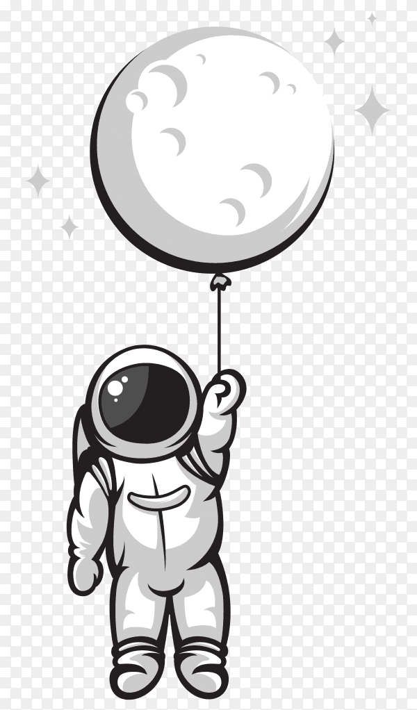 Astronaut holding moon balloon illustration on transparent background PNG