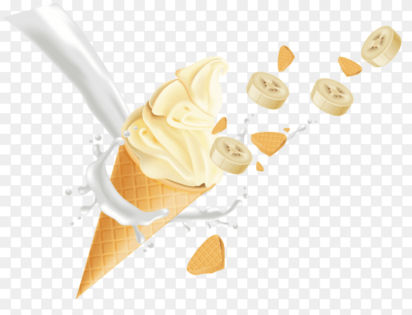 Banana ice cream cone on transparent background PNG