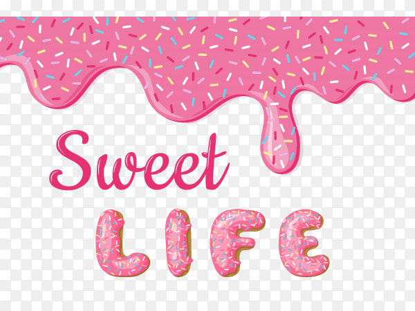 Banner with donuts pink glaze and text on transparent background PNG