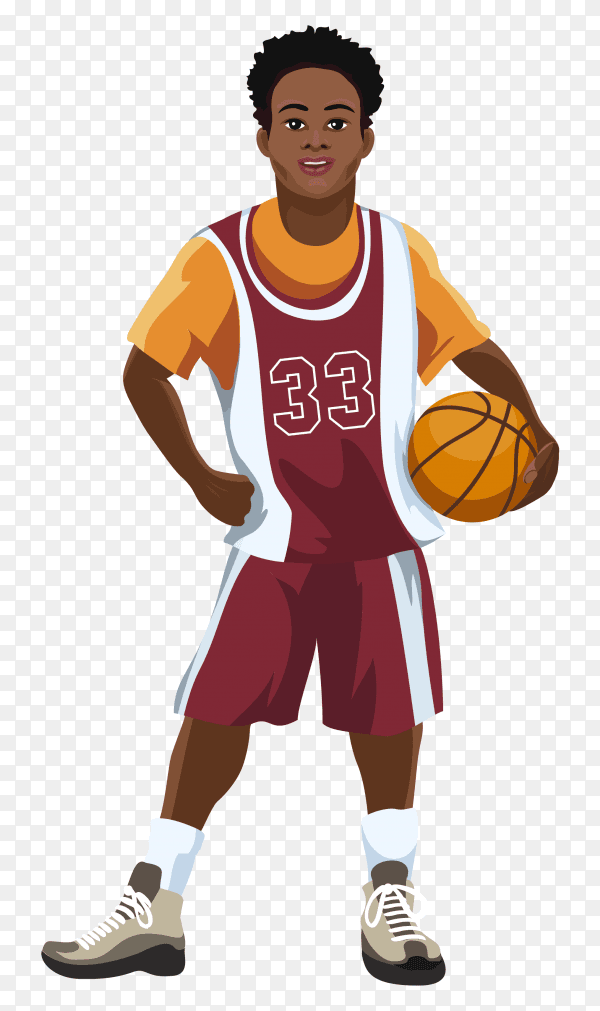 Basketball player in uniform with ball in hand isolated on transparent background PNG
