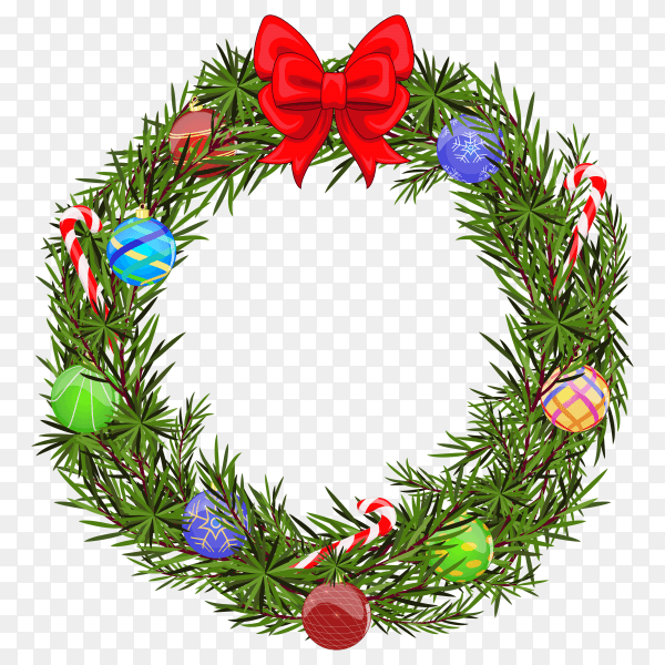 Beautiful Christmas wreath isolated on transparent background PNG