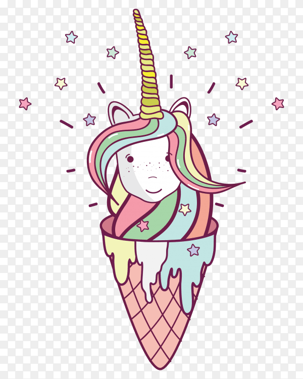 Beautiful ice cream unicorn on transparent background PNG