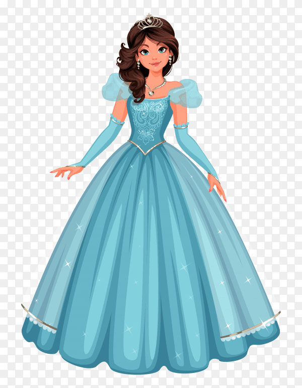 Beautiful princess with blue dress on transparent background PNG