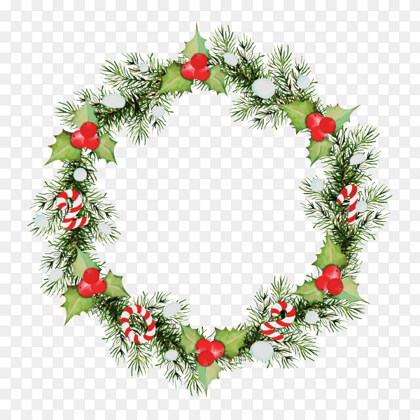 Beautiful watercolor Christmas wreath on transparent background PNG