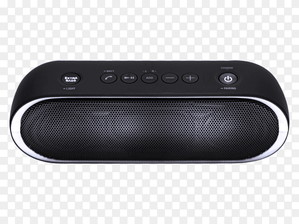 Black Bluetooth speaker with lights on transparent background PNG