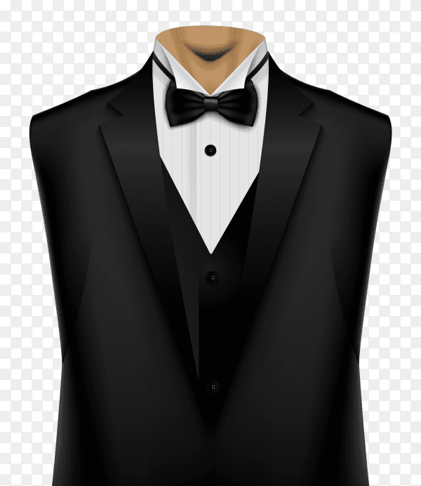 Black suit with bow and white shirt on transparent PNG