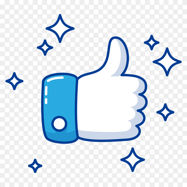 Blue thumb up like on transparent background PNG