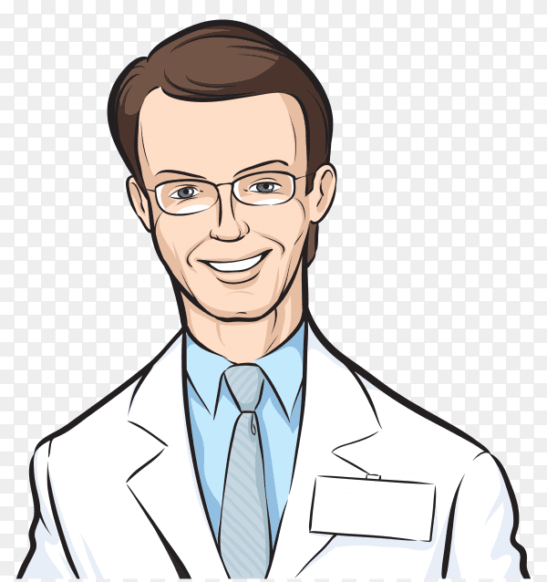 Cartoon Doctor character on transparent background PNG