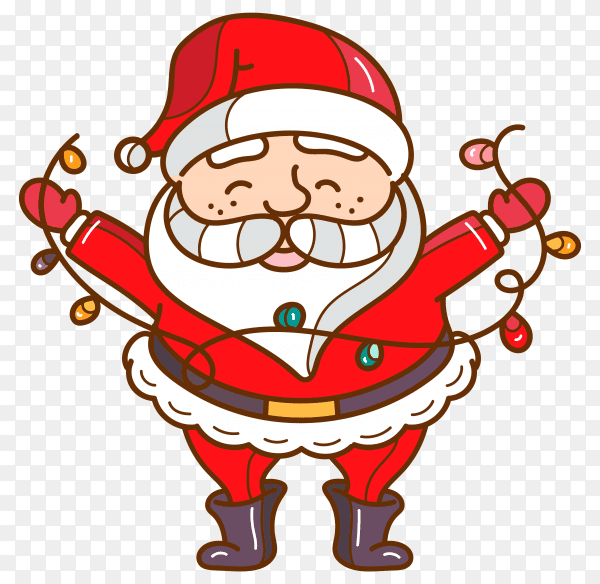 Cartoon santa claus character on transparent background PNG